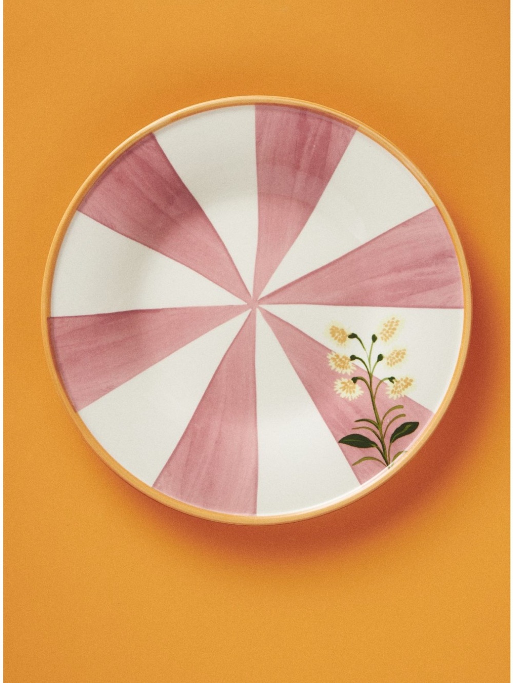 Anthropologie Pink & White Floral Stripe Ceramic Plate